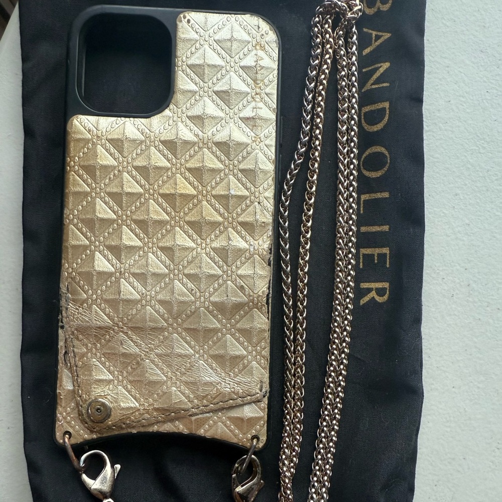 Bandolier Sheila Pyramid Embossed Crossbody Case with Gold Chain